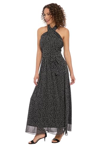 London Times Women's Halter Neck Maxi Sheer Overlay-Elegant A-line Formal Evening Party Long Dress2