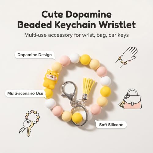 Image of Silicone Beaded Bracelet Keychain Wristlet Cute Car Key Chain Holder Wallet Bag Charm Accessory