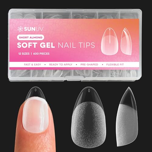 SUNUV Short Almond Nail Tips 600 PCS Pre-shaped Full Cover Fake Nails Acrylic Press On Nails for Salon and DIY at Home