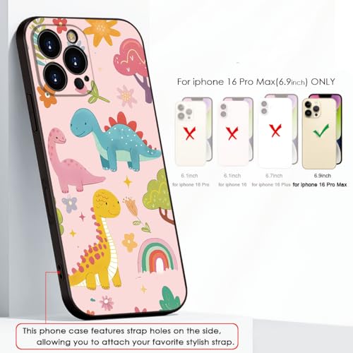 for iPhone 16 pro max Case Dinosaur Cartoon Cute Pink Phone Case - 3 Colorful Dinosaurs with Flowers & Rainbow Design, Playful & Stylish Protective Cover for Girls & Women (B1-cartoon cute dinosaurs)
