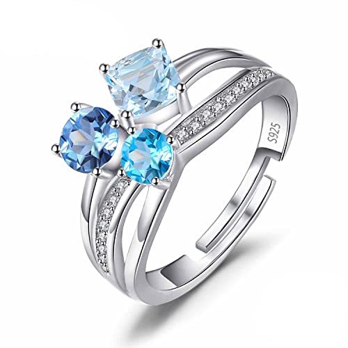 XJruixi JewelryPalace Infinity Véritable Sky London Blue Topaze Bague en Argent Sterling 925 Ouvert Réglable 3 Pierre Promise Rings pour Femme