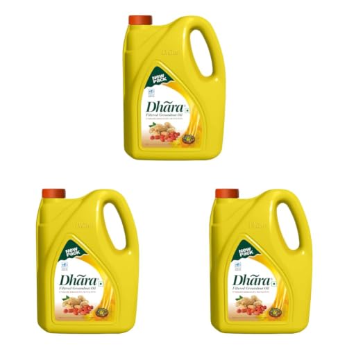 Image of Dhara Filtered Groundnut Oil (0% Trans Fat), 5 L Jar, 4.55kg (Pack of 3)