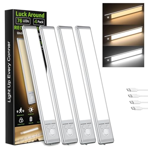 Image of LUCK AROUND 4 Pack Under Cabinet Lighting, Rechargeable Motion Sensor Light Indoor