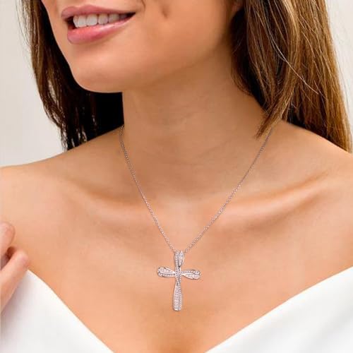 EVER FAITH 925 Sterling SilverPrincess Cut Cubic Zirconia Infinity Loop Ribbon Twisted Cross Pendant Necklace Birthday/Mothers Day/Valentines/Christmas Jewelry Gift for Women3