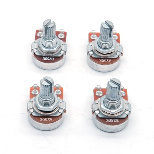 harpfeas 4PCS Mini Guitar Potentiometer Audio Volume Taper Pots for Fender Stratocaster Telecaster Guitar Bass Replacement (Short 15mm, A250K B250K)
