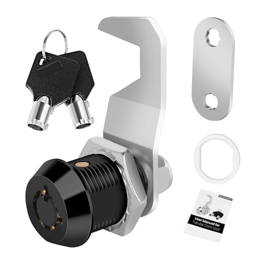 Cylinnda Black Toolbox Lock with Keys Cabinet Locks Keyed Alike Hook Cam Tubular Cam Lock Tool Box Lock with Manual Zinc Alloy (5/8 Inch 1 Pack-Black)