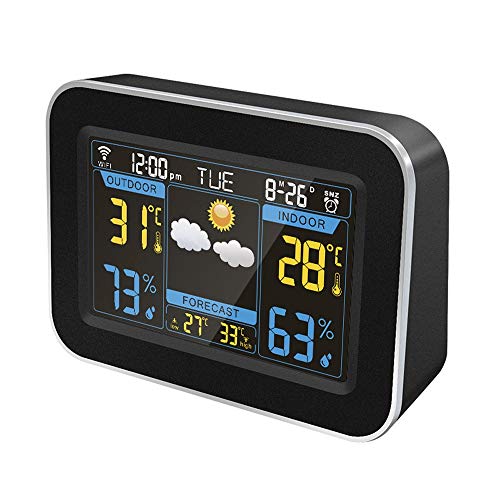 HOOBBI Wetterstation Wireless Digital Innen Außen-Thermometer mit Wecker, großem Farbdisplay Hygrometer Temperatur und Feuchte-Monitor mit Kalender (Color : Schwarz)