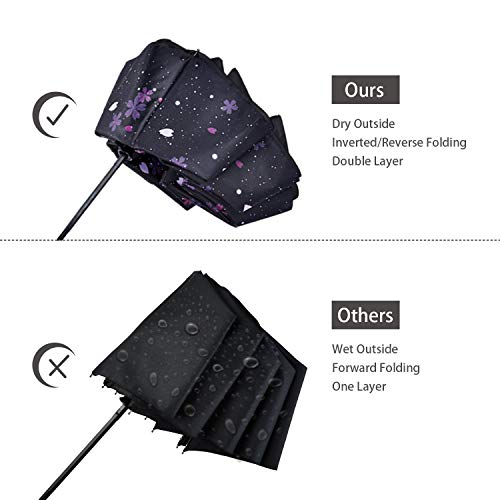 Image of Inverted Umbrella Double Layer Automatic Folding Reserve Umbrella Windproof UV Protection for Rain Car Travel Outdoor Men Women