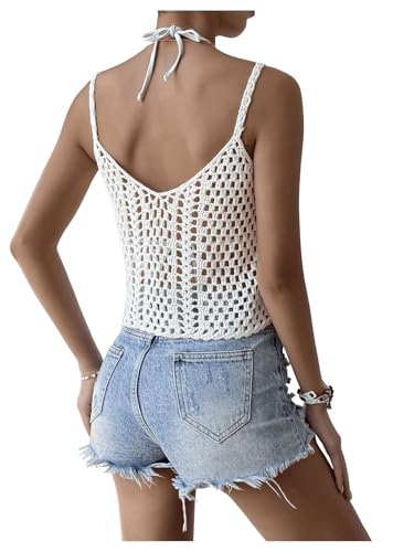 SHENHE Women's Hollow Out Crochet Scoop Neck Sleeveless Cami Top Bikini Cover Ups2