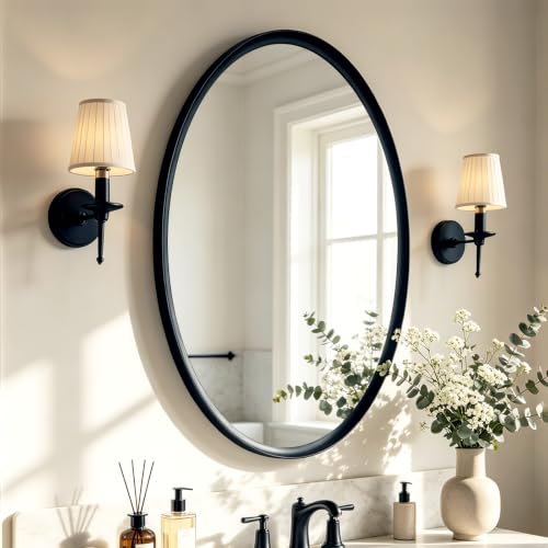 USHOWER Black Oval Bathroom Mirror