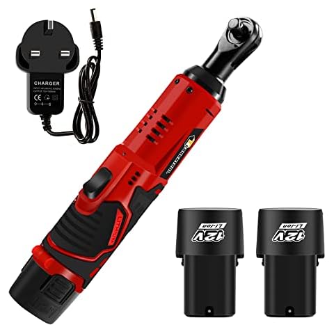 Cordless Ratchet Wrench Set,3/8" Square Electric Power Tool,12V Power Electric Ratchet Driver 60Nm Right Angle Wrench, 2 x 2000mAh Batteries ,Charger Cover