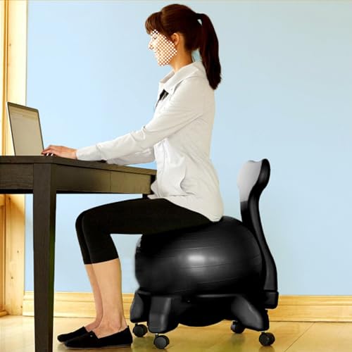 Yoga Ball Chair Extra Thick Yoga Ball Seat for Office, Ergonomic Fitness Ball Chair with Wheels & Back Support, Stability Desk Ball for Home Classroom