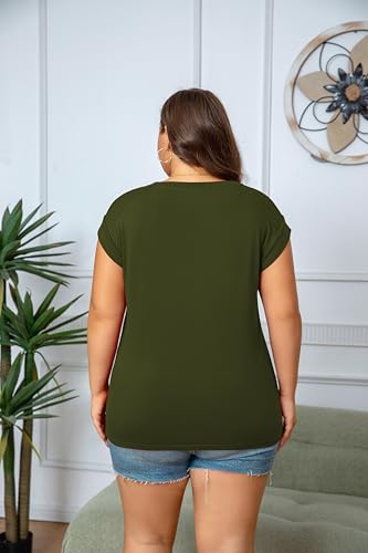 Women‘s Plus Size Summer Tops Crew Neck Casual Cap Sleeve Loose Fit Basic T Shirts for Curvy Women3