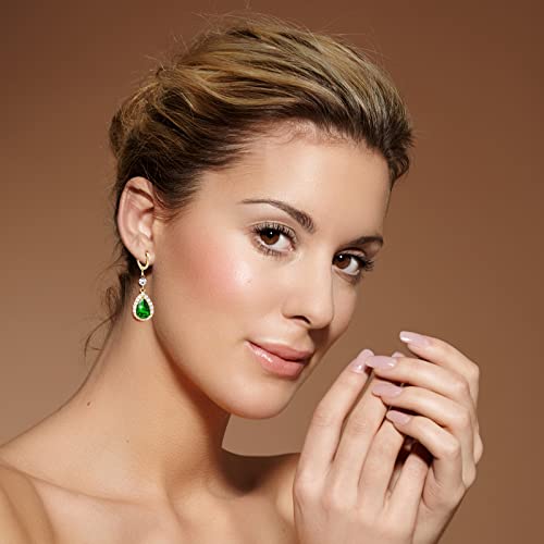 Emerald Green Earrings with 14k Gold Plated Sterling Silver Post Hypoallergenic Handmade Rhinestone Dangle Earrings for Women Fashion Trendy2
