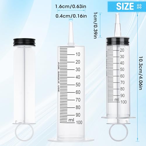 Image of 3 Pack 100mL Syringes, Large Plastic Syringe with Tip Adapter for Liquid, Dispensing, Watering, Scientific Labs,Measuring