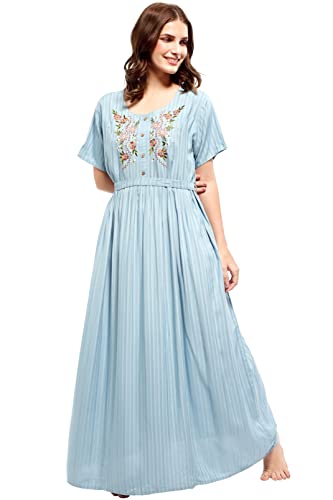 Image of ZEYO Women's Rayon Floral Embroidery Ghera Above The Knee Nighty Night gown 5683