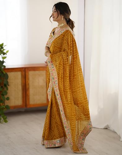 Image of SIRIL Women's Georgette Bandhani Printed Saree with Unstitched Blouse Piece