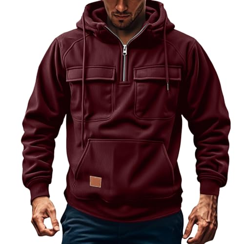 Cargo Hoodies for Men Tactical Sweatshirt Quarter Zip Cargo Pullover Hooded Workout Gym Fashion Outdoor Hoodie2