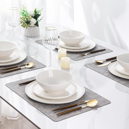 Image of LERATIO Ceramic Dinnerware Sets for 6,Porcelain Plates and Bowls Sets with Wavy Edge, Oven &Microwave & Dishwasher Safe,Light Weight & Scratch Resistant Dishes Sets-Service for 6 (18pcs)-Peal White