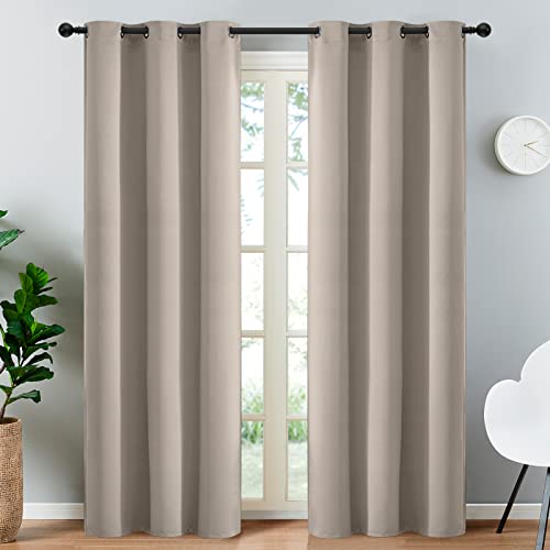 Yakamok Room Darkening Blackout Curtains Thermal Insulated Grommet Curtain Panels for Bedroom, 38W x 90L, Natural, 2 Panels