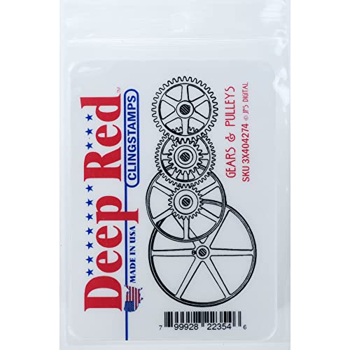 Deep Red Stamps Gears and Pulleys Rubber Stamp