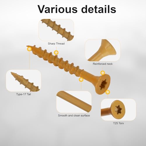 Image of Deck Screws #8 x 1-5 /8'', T25 Star Torx Drive Flat Head Wood Screws, Tan, 5lb