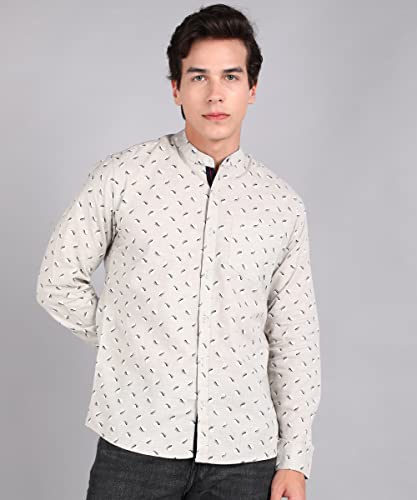 Image of Urbano Fashion Men's Cotton Full Sleeve Slim Fit Casual Printed Shirt with Mandarin Collar