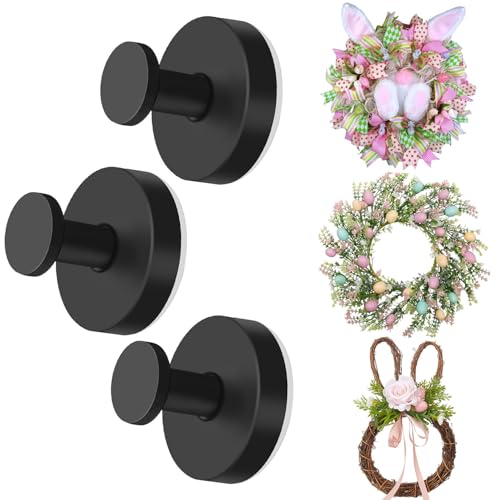3Pcs Suction Cup Hooks for Shower, 2025 Upgraded Suction Cup Wreath Holder for Front Door Glass Door, No Drill Suction Cup Hooks for Shower Bathroom Kitchen Glass Door Mirror Loofah Towel (3, Black)