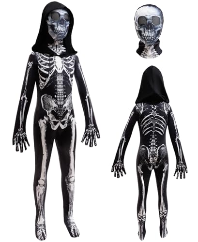 BanKids Halloween Skeleton Costume for Kids Scary Skeleton Cosplay Unisex Jumpsuit Onesie Dress up 3-4Years(110) - image 1