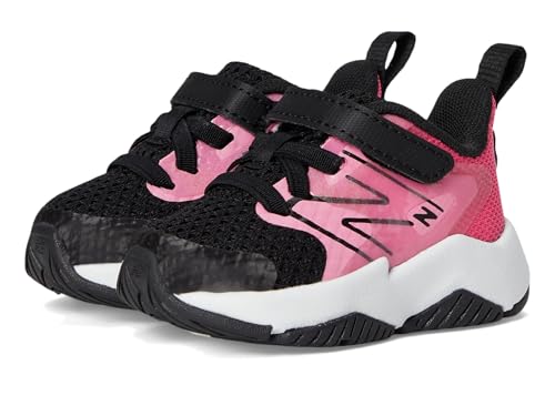 New Balance Kid's Rave Run V2 Bungee Lace with Top Strap Running Shoe, Signal Pink/Black, 2 XW Infant