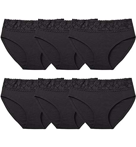 Women’s Underwear Cotton Panties for Women, Soft Ladies Lace Trim Underwear High Waisted Briefs 6 pack