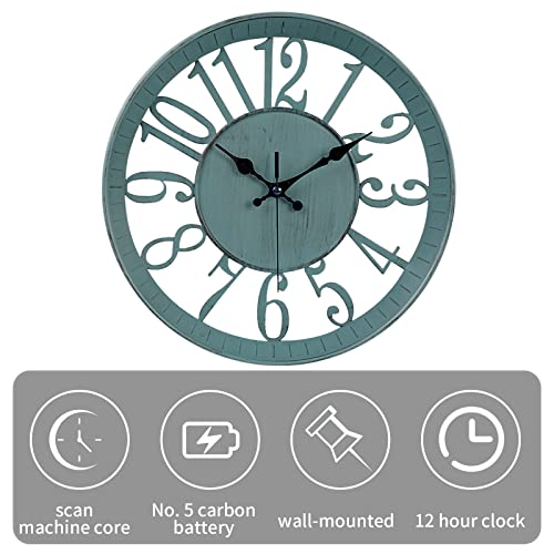Vaupan Non-Ticking Silent Wall Clocks 12 Inch Battery Operated Quartz Vintage Decor Clock, 3D Numeral Round Wall Clock Easy To Read For Rustic Farmhouse Living Room Home Office School (Blue) #TOP2