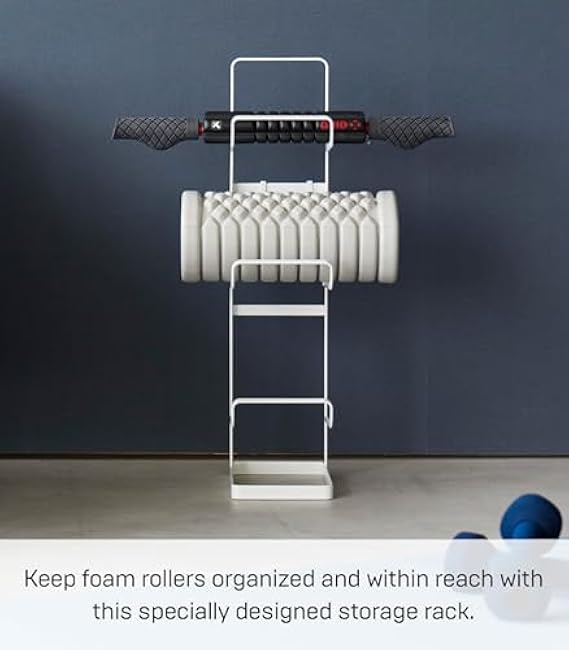 Yamazaki Home Tower Steel Storage Rack For Yoga Mats & Foam Rollers - Includes Hooks For Fitness Accessories - Steel