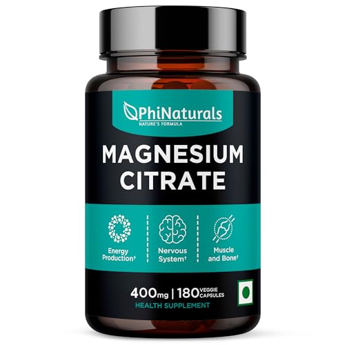 PhiNaturals Magnesium Citrate Powder Capsules 400Mg [180 Count] Pure Non-Gmo Supplements