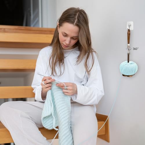 Image of ARefugen Wrist Yarn Holder and 12 Sizes Crochet Hooks Set - Portable Yarn Ball Minder Stand - Wrist Strap and Shoulder Strap, Wooden Yarn Organizer Storage Knitting Crocheting Gift for Craft Lover