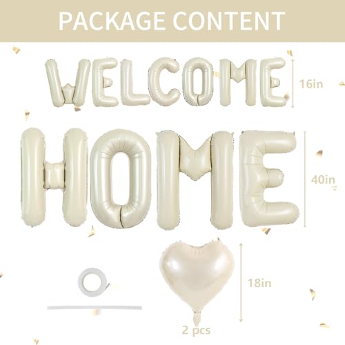 Image of TONIFUL 2 Size Cream White WELCOME HOME Foil Letter Balloons Banner Decor