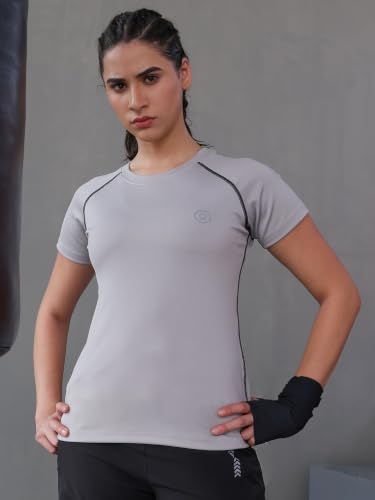 Image of CHKOKKO Women's Compression Gym T-Shirt for Running, Workout, Training, Sports & Activewear | Quick Dry Breathable Stretch Fabric | Body Fit Half Sleeve Athletic Sports Tee for Women
