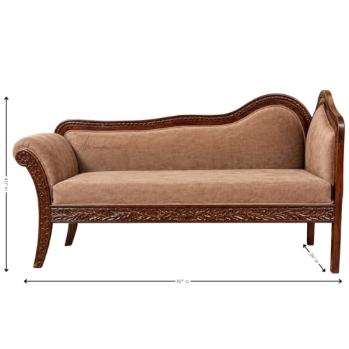 Image of Victorian Style Chaise Lounge, Tufted Cream Upholstery, Mahogany Wood Frame, Classic Living Room Furniture (Dark Walnut Brown)