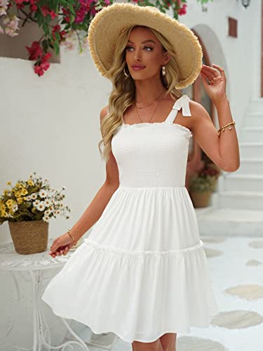 Image of Womens Summer Casual Dresses Spaghetti Strap Smocked Mini Dress