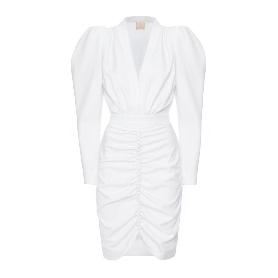 Laura elegancka sukienka damska, na imprezę, koktajlowa, wieczorowa, biznesowa, odświętna, ołówkowa, bodycon, dekolt w serek, długość do kolan, długi rękaw
