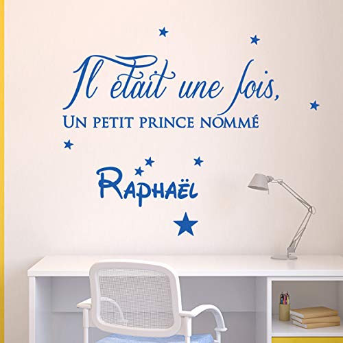 Sticker prénom personnalisé bleu marine pour chambre d'enfant prince