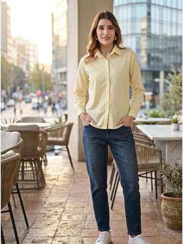 Image of Women's Blue Cotton Striped Shirt - Regular Fit, Full Sleeve, Collared Formal Shirt for Office, Casual
