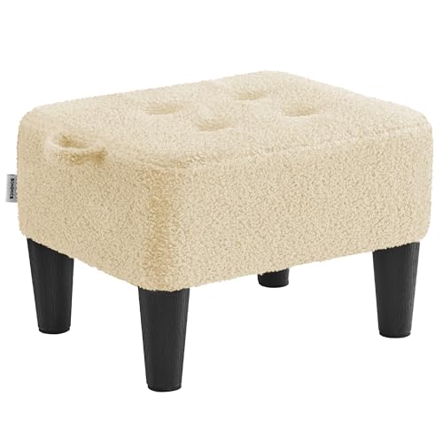 Image of SONGMICS Foot Stool, Small Teddy Fleece Footstool Ottoman with Thick Cushion and Legs, for Living Room, Bedroom, Entryway, 330 lb Weight Capacity, Summer Sand and Ink Black ULOM503LF01