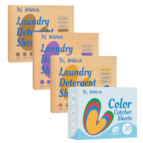 Image of BellaLuce Laundry Detergent Sheets 96 Loads, with 30 Color Catchers | 3 Scents: Fresh Linen, Lavender & Sandalwood, Plastic-Free, Hypoallergenic, Color Bleeding Protection