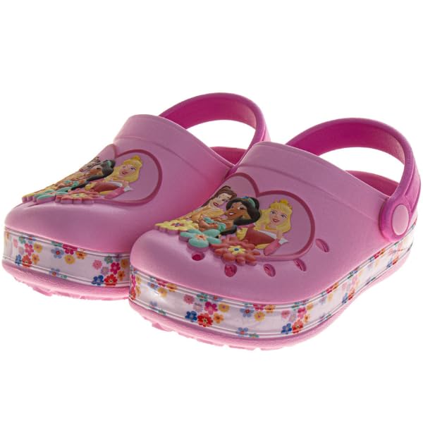 Little Mermaid Girls Clog Sandals Ariel & Flounder Slip-On Slides Closed Toe Clogs with Backstrap Summer Beach Pool Shoes- Pink White 9-10 Toddler