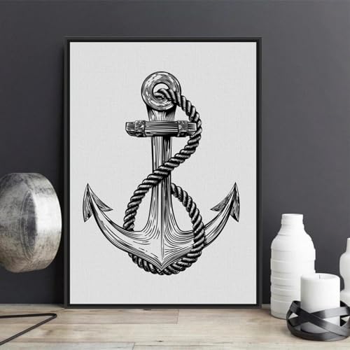 Toile art mural ancre nautique rustique sans cadre 60x80 cm pour deco mer vintage