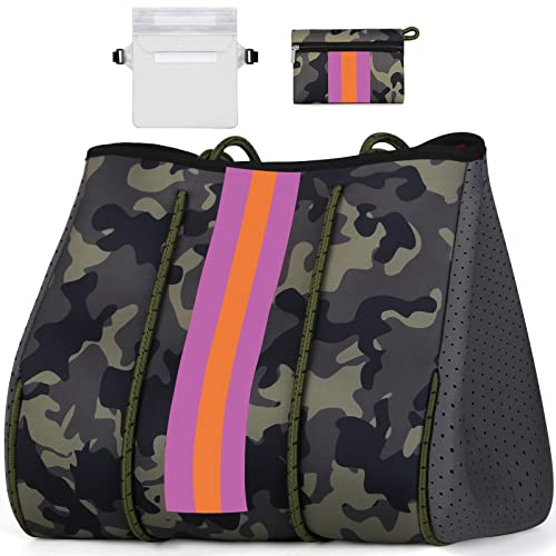 Image of IBFUN Neoprene Tote Bag Large Beach Bag for Women Pool Gym Tote Bag Travel Tote Bag