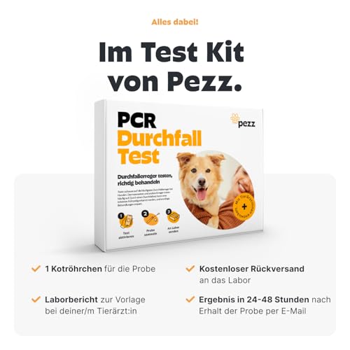 PEZZ Durchfall Test PCR für Hunde | Zuhause auf die häufigsten 6 Durchfallerreger testen | Nur eine Probe erforderlich | inkl. Giardien, Salmonellen, Campylobacter | gratis Labor-Versand