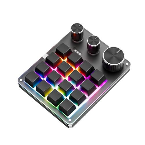 Wisoqu Programmable Macro Keyboard, 16 Keys Wired Mechanical Gaming Keypad, 3 Custom Knob, Copy Paste Macro Pad with Red Switch (Black)