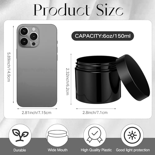 Image of Patelai 4 Pcs Plastic Jars Wide Mouth with Lids,6 Ounce,Pure Black | Travel Size for Creams Oils, Clear Round Storage Cosmetics Containers, Leak Proof Screw on Lids for Makeup Beauty DIY